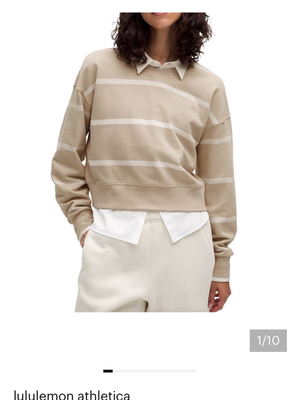 lululemon athletica Beige Striped Crewneck Sweater